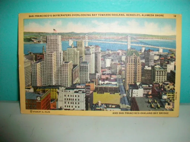 Vintage Linen Postcard - San Francisco, Ca - Skyscrapers Overlooking Bay