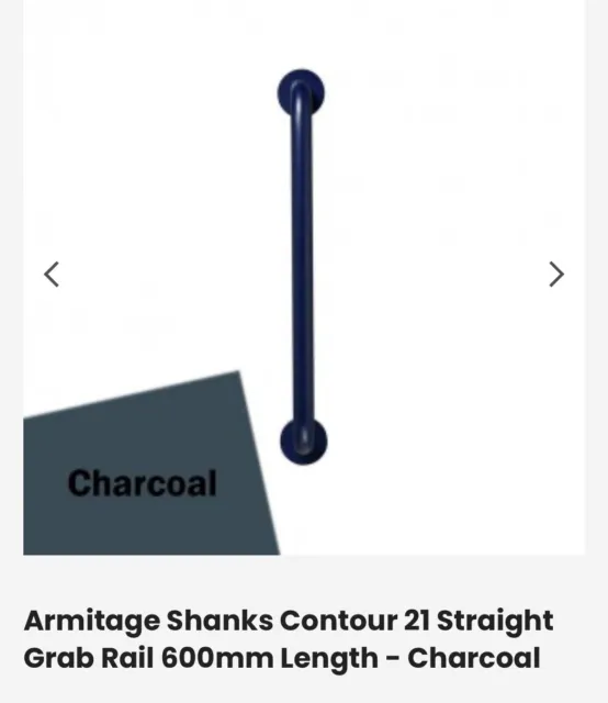 2No Armitage Shanks Contour 21 Straight Grab Rail 600mm Length - Charcoal