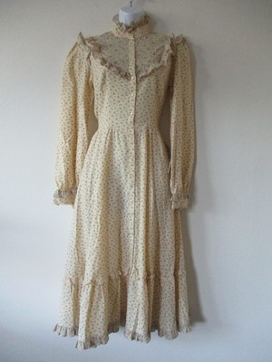 Vintage Gunne Sax by Jessica Prairie Dress Womens Size 11 Ivory Floral Pockets