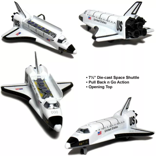 7.5" Space Shuttle US NASA Replica Diecast Model Toy Pull Action Rocket Ship