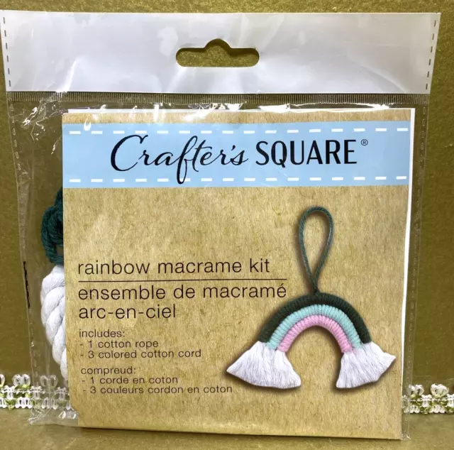 Kit Macrame Pequeño Arco Iris Principiante Artesano Cuadrado Algodón Fácil Artesanía para Niños