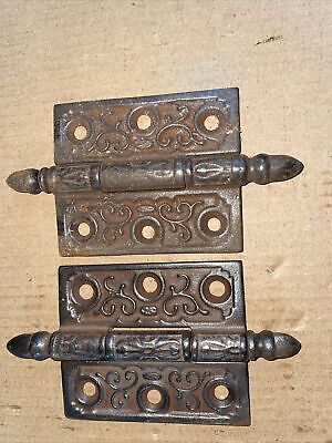 Pair Antique 3” X 2 1/2” Cast Iron Victorian Hinges