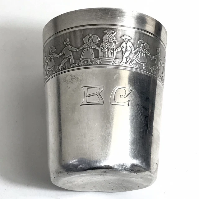 TIMBALE XIXE EN argent massif monogramme BC decor danseur ALSACE EUR 74