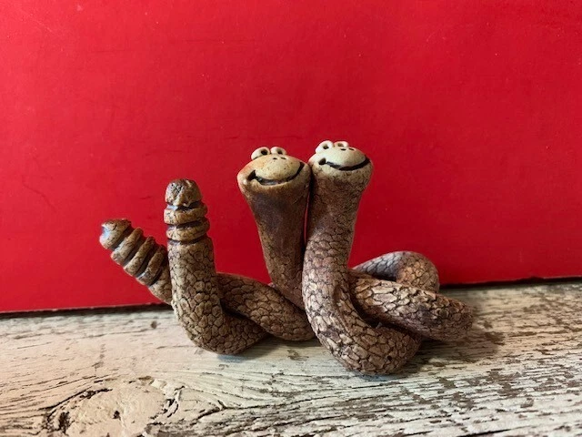 Rare "Wild Earth" Miniature Rattle Snakes Figurine Hand Crafted Ceramic Pottery