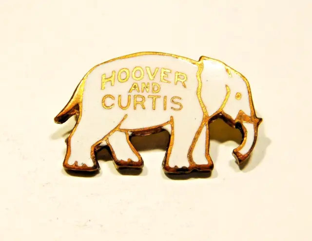 Rare 1928 President Campaign Herbert Hoover & Curtis GOP White Enamel Elephant