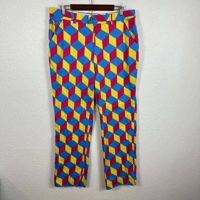 Royal and Awesome Golf Pants Pink Blue Yellow Diamond Men's W36 L32