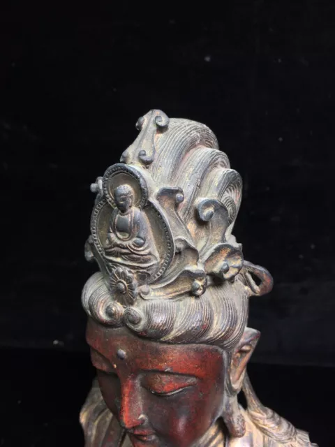 8.7" Old Antique Tibetan Buddhism temple Bronze gilt Guanyin bodhisattva statue 2