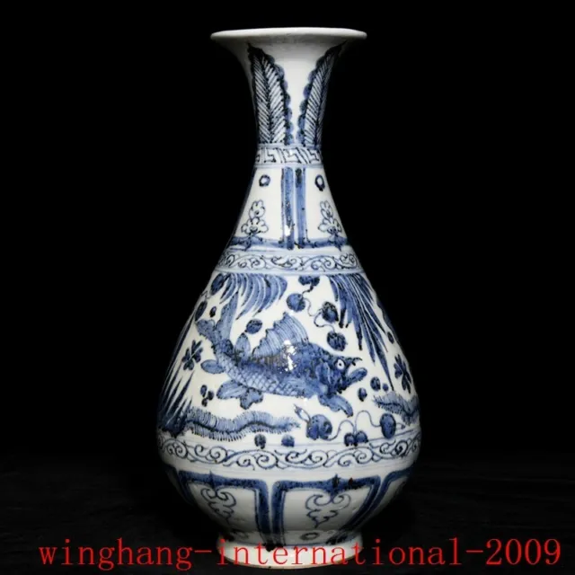 China Antigua Azul y Blanco Pez Porcelana Grano Algas Botella Jarrón Estatua