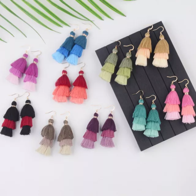 Boucles d'oreilles bohèmes Vintage pour femmes, multicouches en laine,...