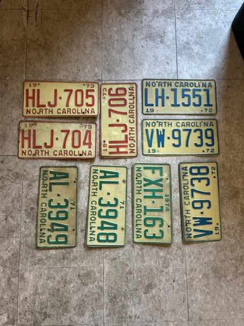 Lot Of 9 1970’s North Carolina License Plates