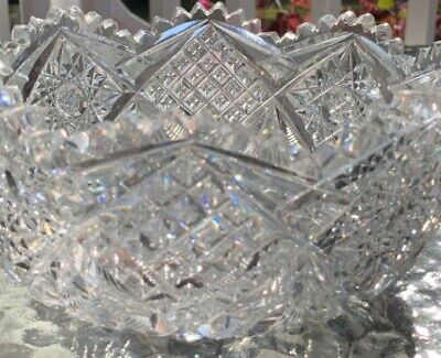 Gorgeous ABP Cut Crystal Bowl with Geometric Design and 1/4" thick Sawtooth Rim