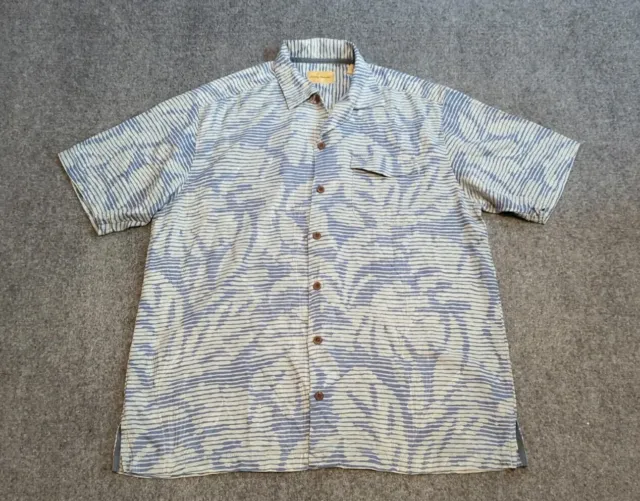Tommy Bahama Shirt Mens Large Blue Pocket Silk Short Sleeve Button Men