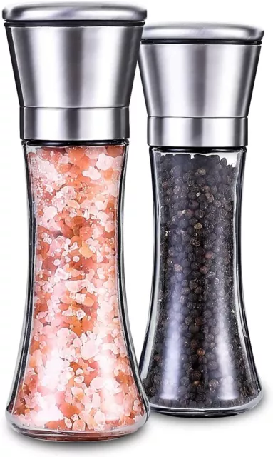 Salt And Pepper Shakers Adjustable Grinder Set Stainless Steel Mill Glass Spices