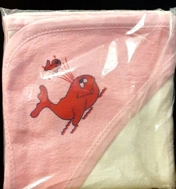 Unbranded White Baby Bath Towel Pink Hood With Whale NOS