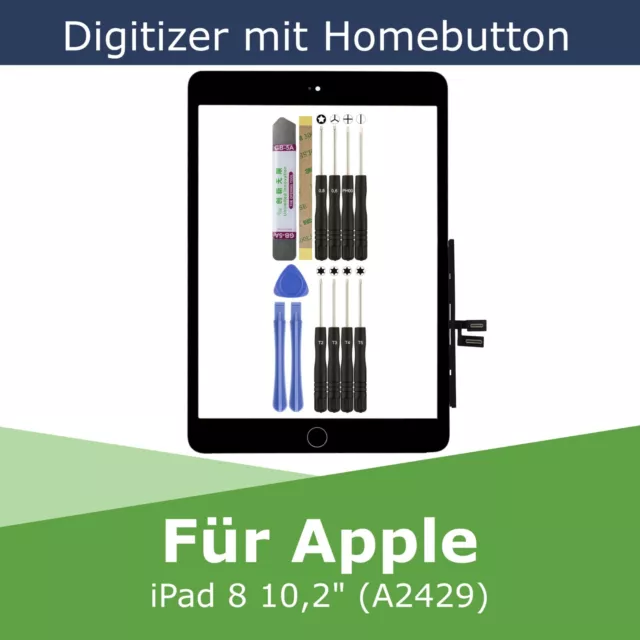 Digitizer für Apple iPad 8 A2429 Schwarz 10,2" Touchscreen Glas Display Scheibe