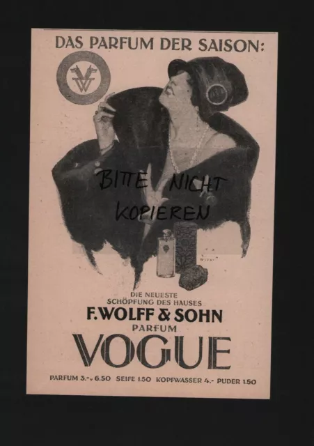 KARLSRUHE, Werbung 1927, F. Wolff & Sohn Vogue Parfum