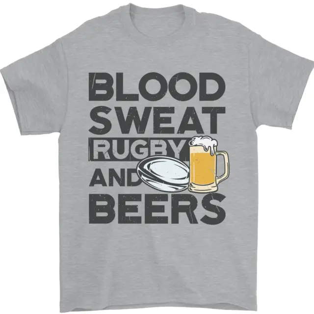 T-shirt da uomo Blood Sweat Rugby and Beers divertente 100% cotone