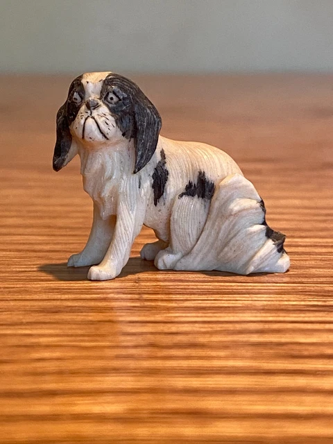 Vintage hand Carved bovine Bone dog miniature nice!