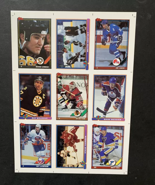 1991 Nhl Topps Bowman Sample Promo Uncut Hockey Card Sheet Wayne Gretzky Lemieux