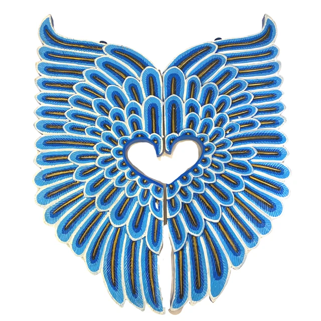 Dewi Sri Goddess Angel Wings Wall art Sculpture Carved Wood Balinese Decor Teal