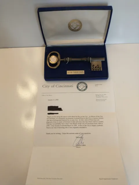 Vintage Key to City of Cincinnati in Original Box 1990 Era w/ Letter from Mayor