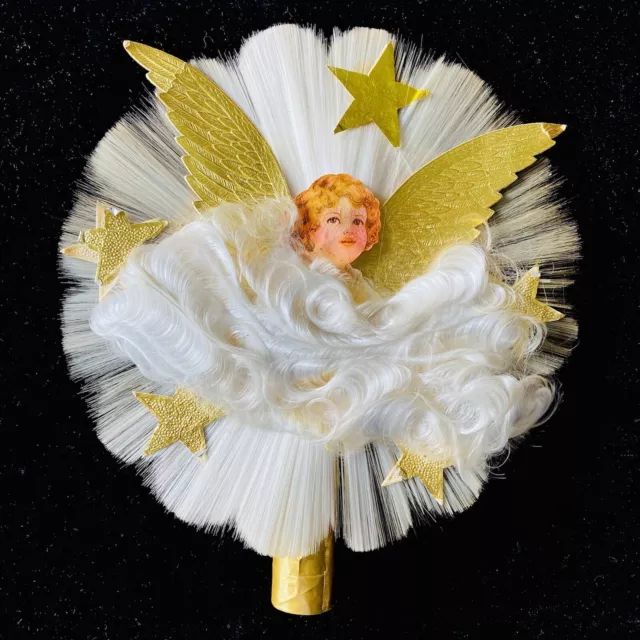 Vintage 1950s National Tinsel Co Spun Glass Die Cut Angel Christmas Tree Topper