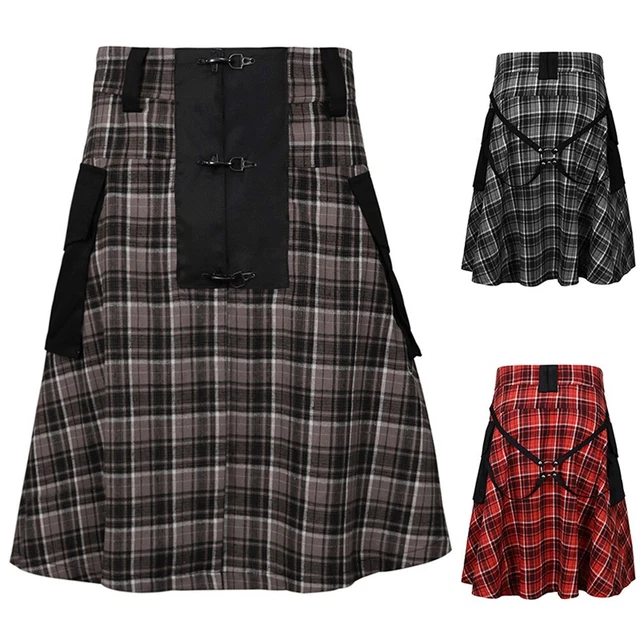 Utile gonna da viaggio primavera da uomo kilt misto cotone M-2XL tasca a pieghe