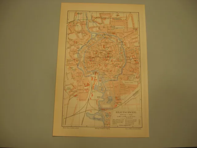 Braunschweig 2 x Stadtplan von 1902 mit Straßenregister-Altes Original Litho.