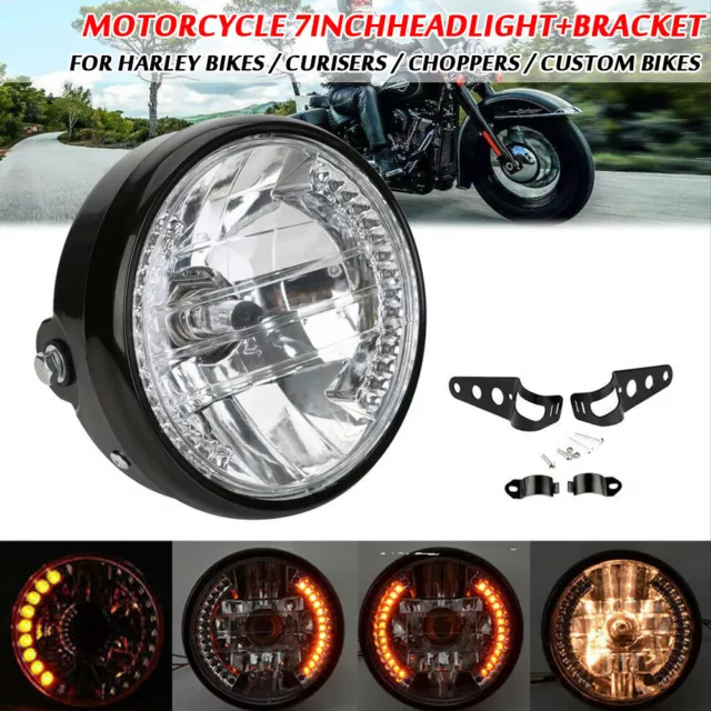 Motorrad Quad  7" LED Haupt Scheinwerfer Mit Roller Blinker + Halter für ATV