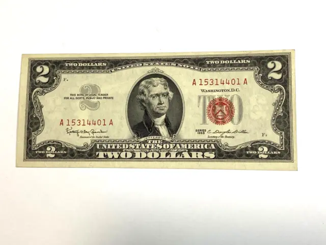 1963 UNCIRCULATED Two Dollar Bill Red Seal Legal Tender $2 Note GEM UNC CRISP