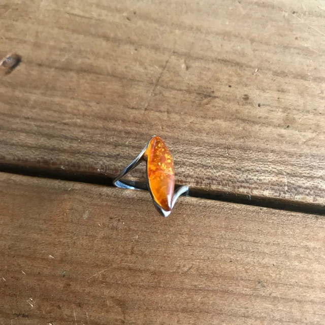 Bague Vintage Fantaisie En Argent 925 Avec Ambre - Réf. N113 - Bijou D'occasion