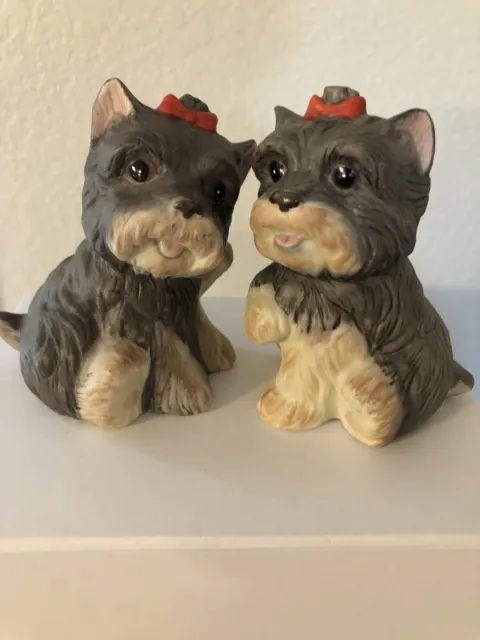 Homeco Schnauzers Figurines (2) with Red Bow Vintage