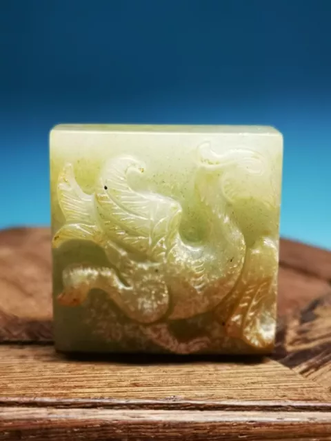 Delicate Old Seal Script Calligraphy Culturea Hand-carved Phoenix Jade Seal SD4
