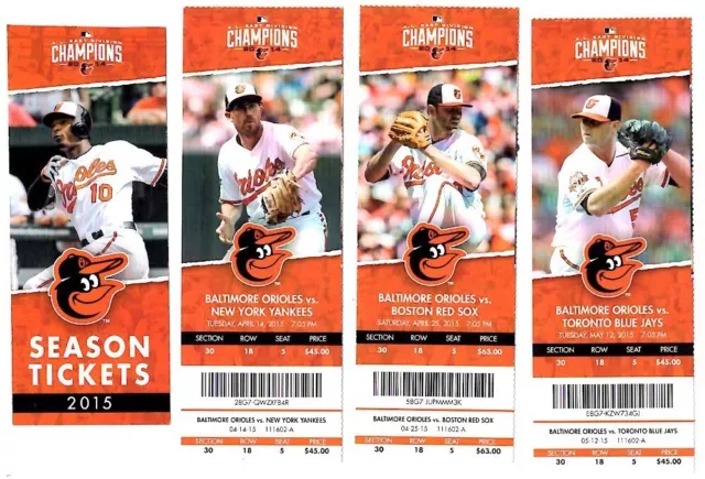 BALTIMORE ORIOLES ~ Lot of 2015 Tickets with Player Photos
