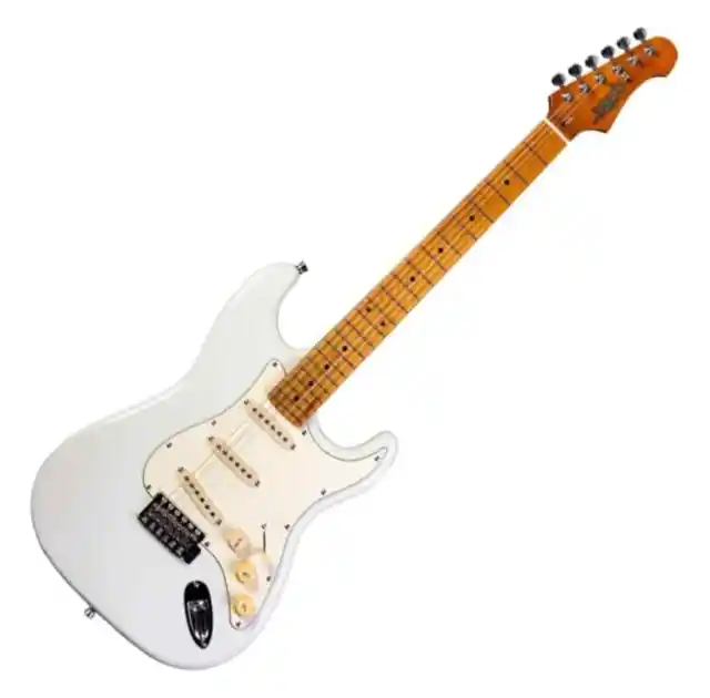 Weiße JS300 E-Gitarre im ST-Style von Jet Guitars mit Roasted Maple Hals
