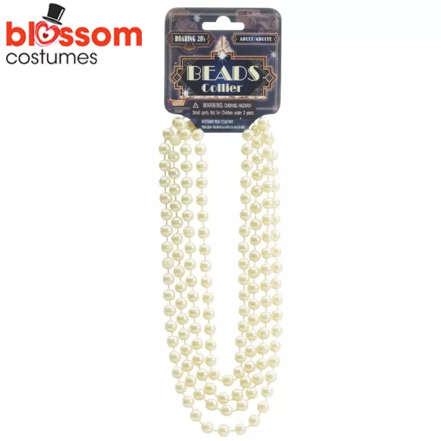AC59 Ladies 1920s Flapper Ivory Faux Pearl Necklace 80s 20s Costume Accessory