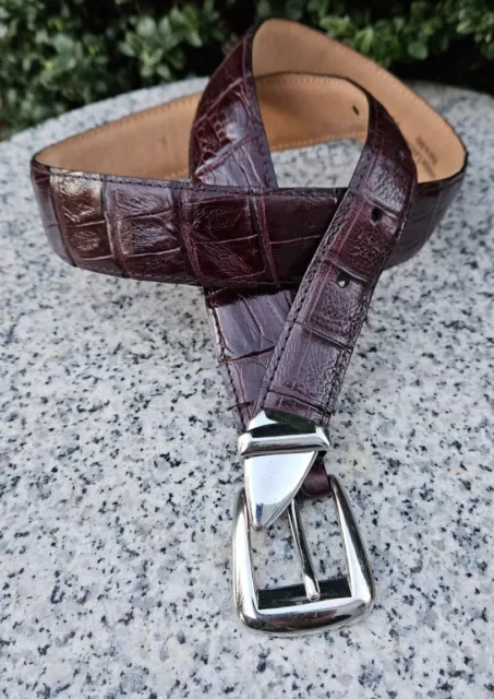 Robert Talbott Made in Italy Brown Crocodile Embossed Leather Belt Size : 32