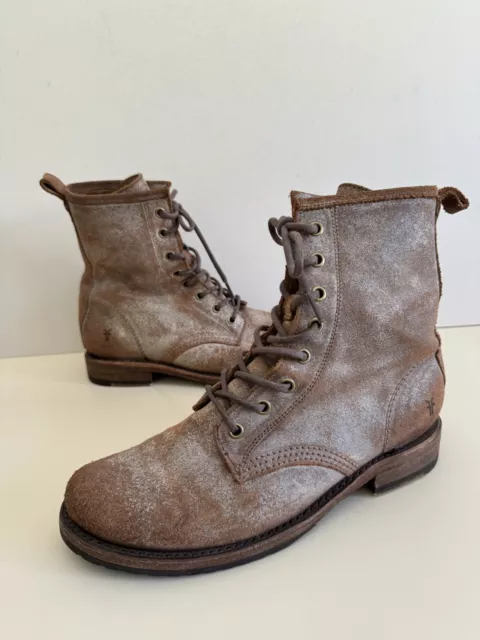 Frye Veronica Brown Distressed Leather Lace Up Combat Boots Women’s Sz 8