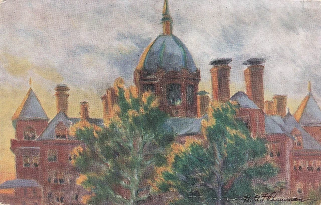 Postcard Art Penniman Johns Hopkins Hospital Main Building Baltimore Maryland MD