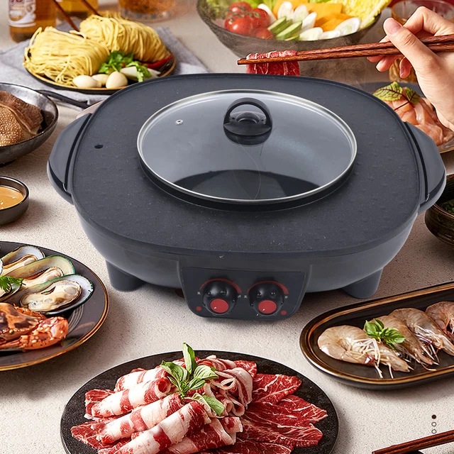 2 in 1 hot pot barbecue elettrico forno hotpot padella per barbecue senza fumo macchina per barbecue NUOVO