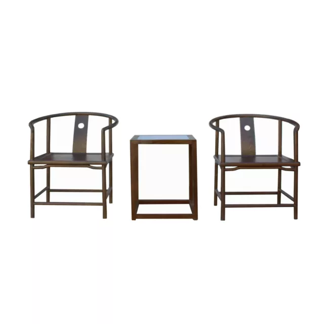 Oriental Handmade Elm Wood Horseshoe Armchair Table 3 Pieces Set cs5935S Oriental Handmade Elm Wood Horseshoe Armchair Table 3 Pieces Set cs5935S