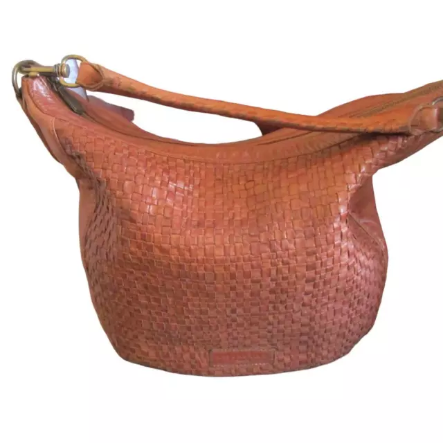 Liebeskind Berlin Purse Brown Large Hobo Slouch Leather Weave Front Women