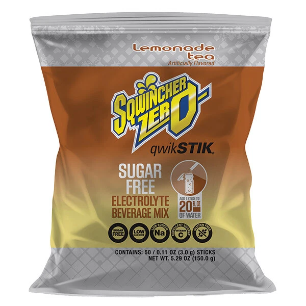Sqwincher Qwik Stik Zero Single Serve, 0.11 oz Packs, 20 oz Yield, Lemonade Tea,