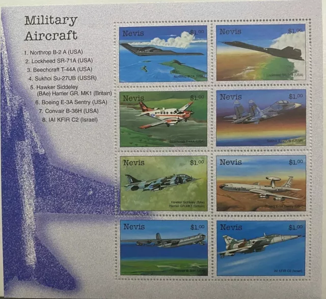 Nevis 1998 - Avión militar - Hoja de ocho - Estampillada sin montar o nunca montada