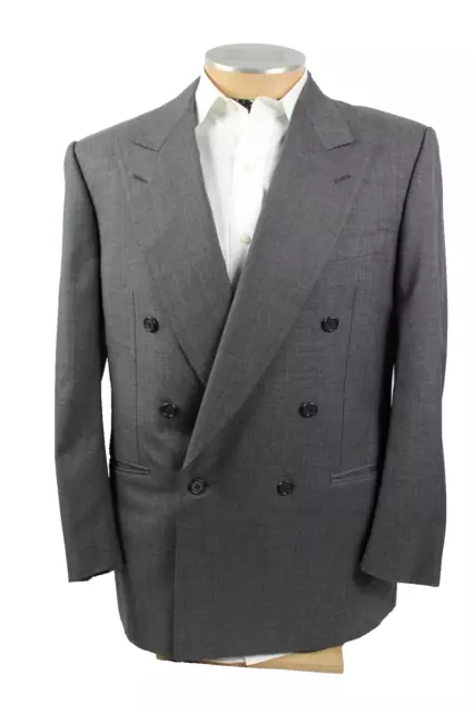 Canali Mens Blazer 42R Gray Wool Double Breast Peak Lapel 6 Button Jacket