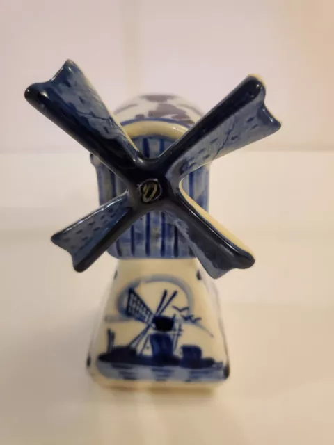 Delft Porcelain Spinning Windmill Holland Handpainted Souvenir Vintage