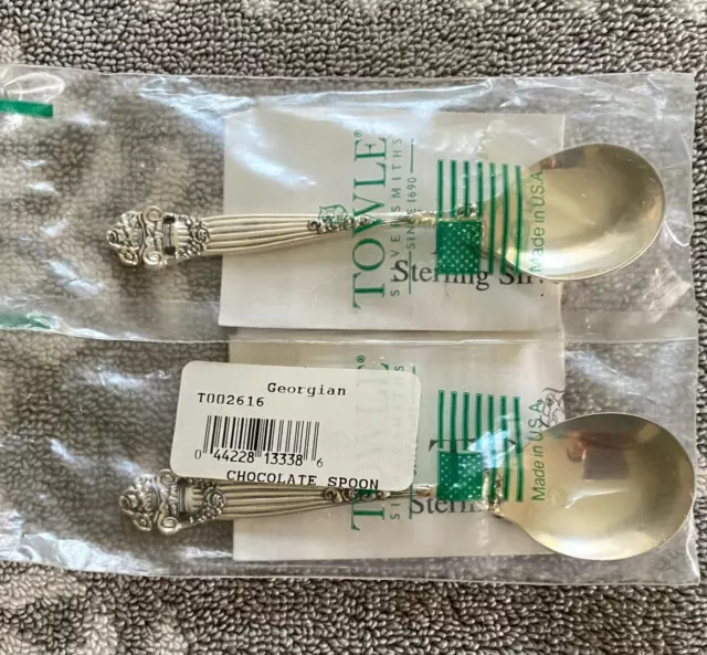 Brand New, TOWLE SILVER Georgian Sterling Chocolate Spoons, Set of 2 2