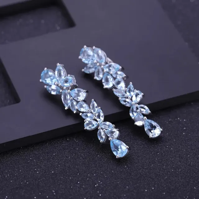 Natural 19.66Ct Sky Blue Topaz Gemstone Solid 925 Sterling Silver Drop Earrings
