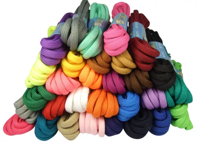 ROUND COLOURED SHOE LACES SHOELACES BOOTLACES 5mm WIDE - 10 LENGTHS - 30 COLOURS