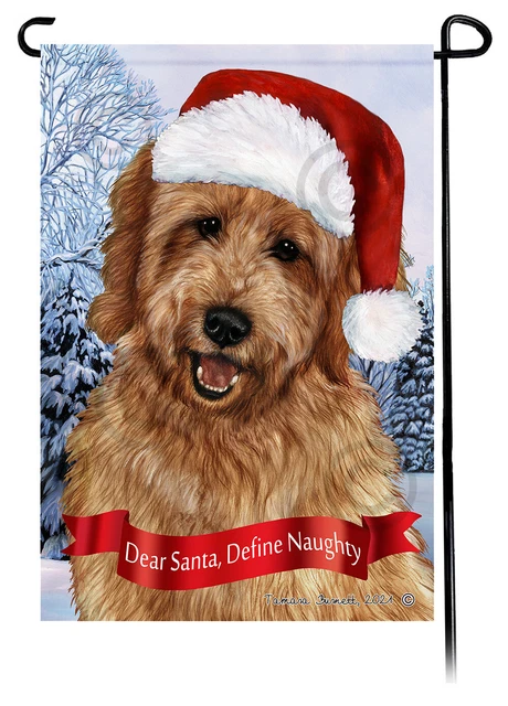 Dear Santa, Define Naughty Garden Flag - Red Goldendoodle 065C